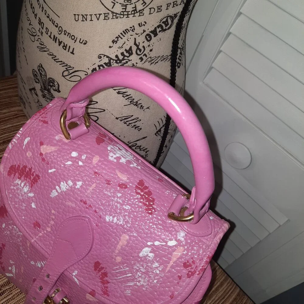Dooney & Bourke Pink Carpet Bag Hand Painted Dooney Handbag Crossbody Vintage - Picture 9 of 16